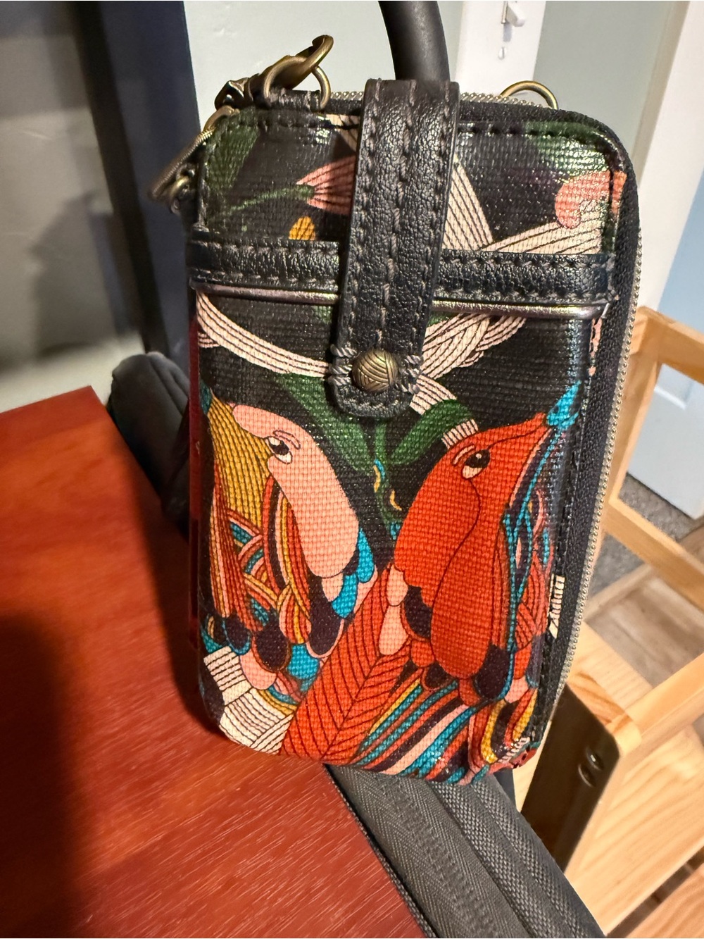 Sakroots Multi-Color Parrot Print Crossbody Wristlet/Phone Bag